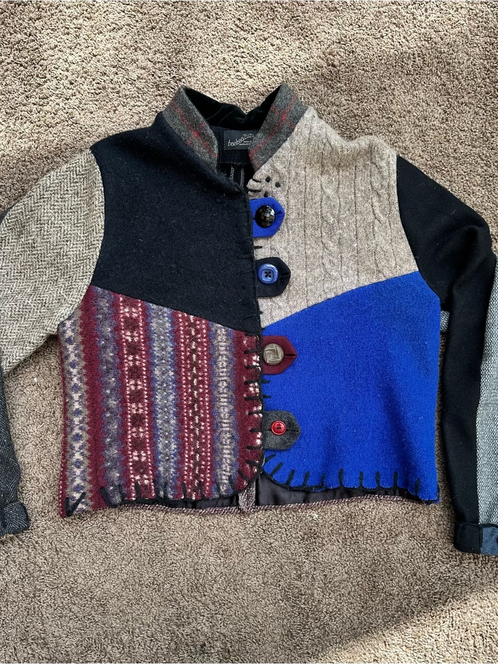 Baabaazuzu Vintage Patchwork Wool Button-Up Jacket made in the USA- S
